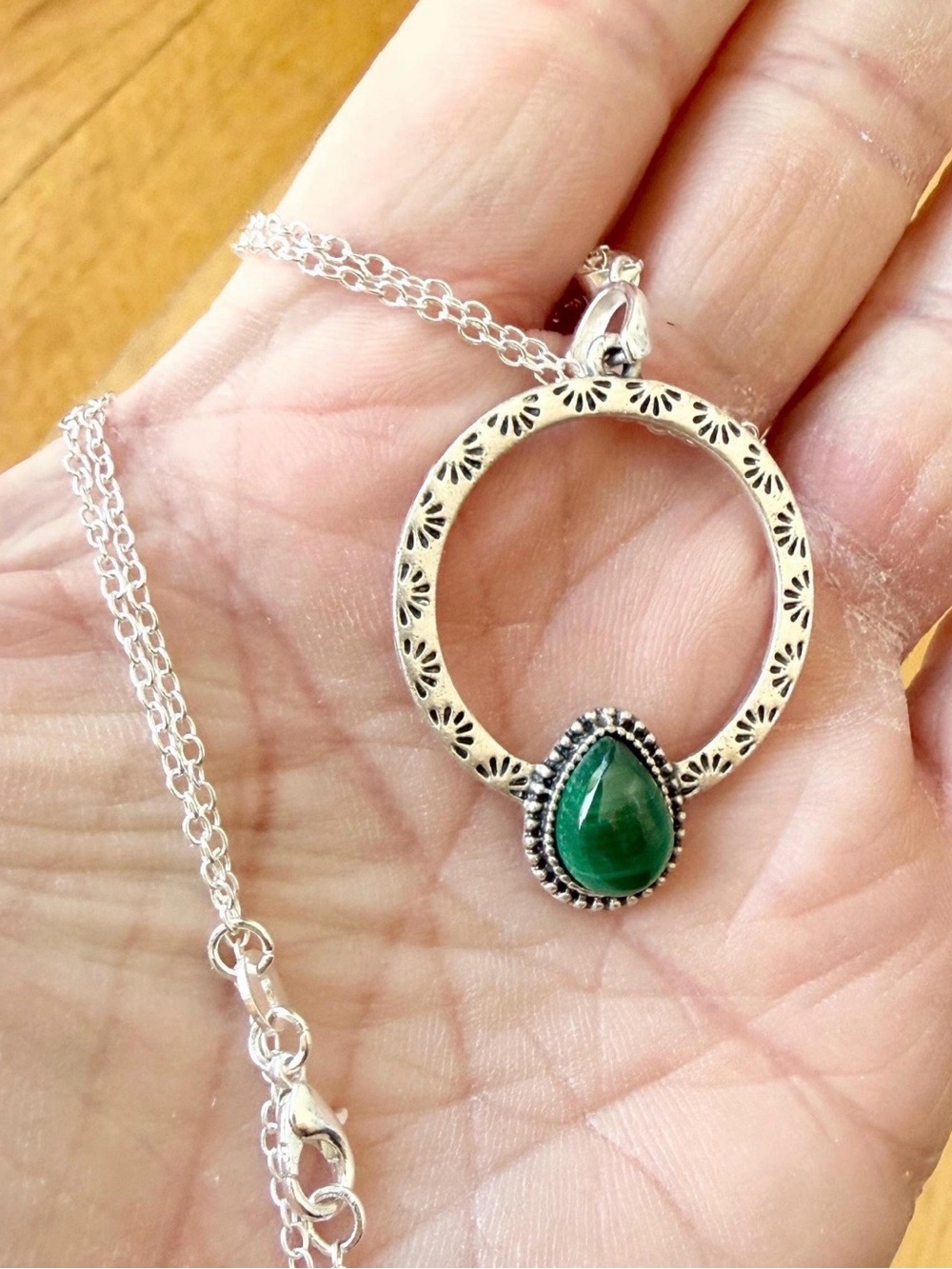 Silver Malachite Hoop Necklace - Handmade by Wandering Bunny LLC